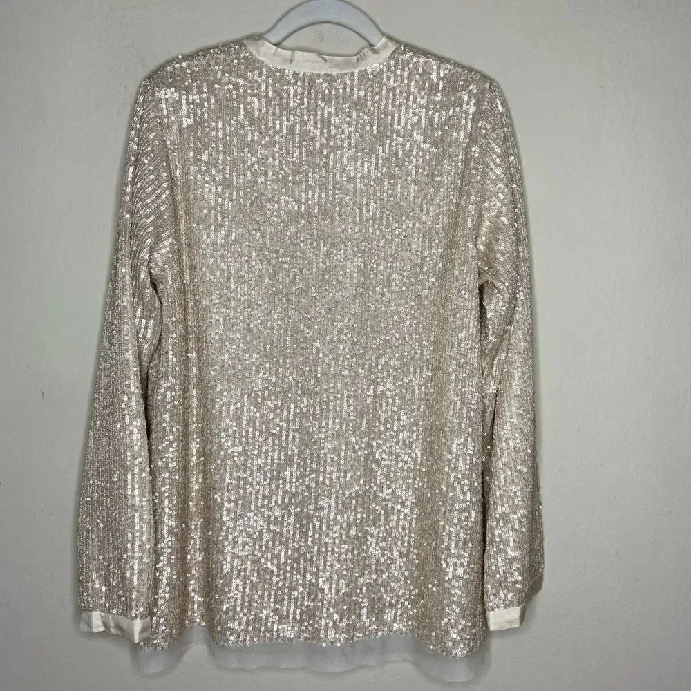 Johnny Was Grace Cream Shirt Blouse Sequin Button Down Long Sleeve Size S